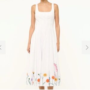 NWOT STAUD “Wells” White Poplin Dress with Floral‎ Embroidery | Size 8